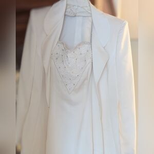 Elegant Formal 2-Piece Set Gown w/Matching Jacket/Blazer in Cream/Off-White